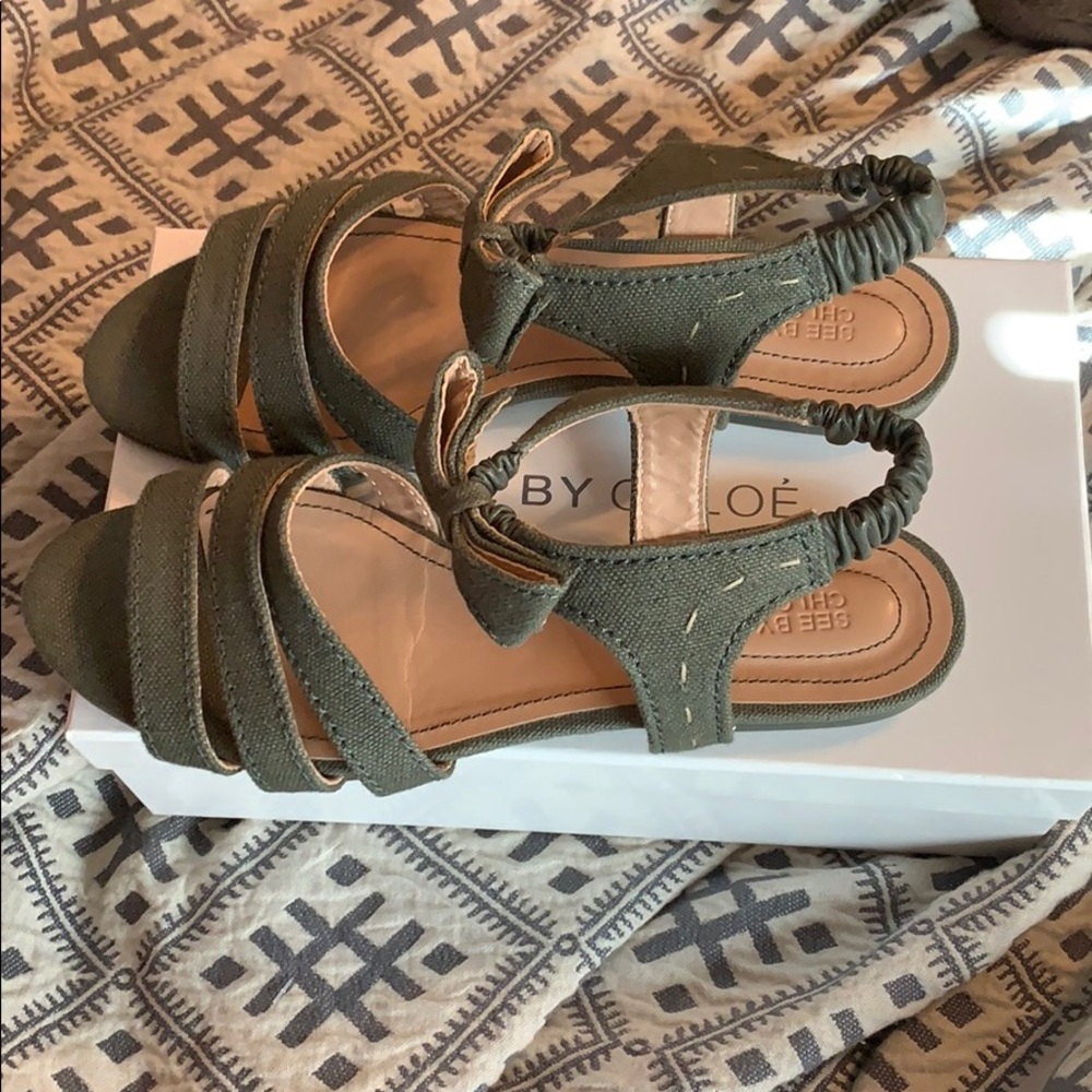 See by Chloe army green bow sandals 40 NIB $215